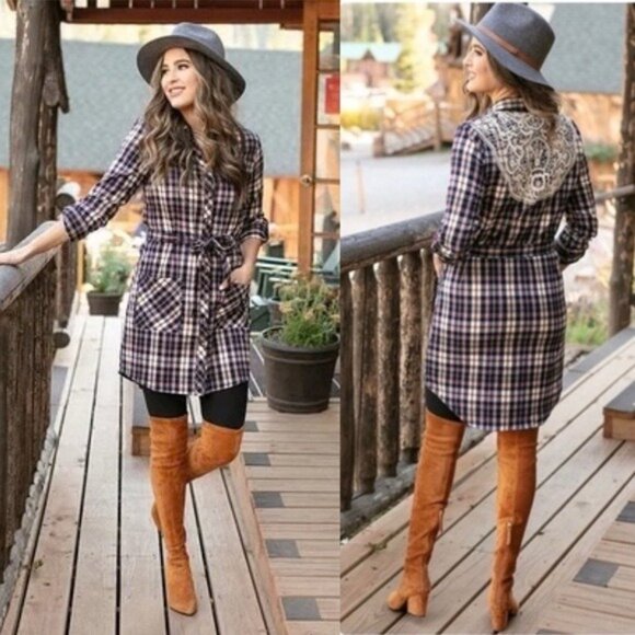 NEW Grace and Lace Stretch Flex Flannel Plaid Dress Size L - Picture 1 of 9